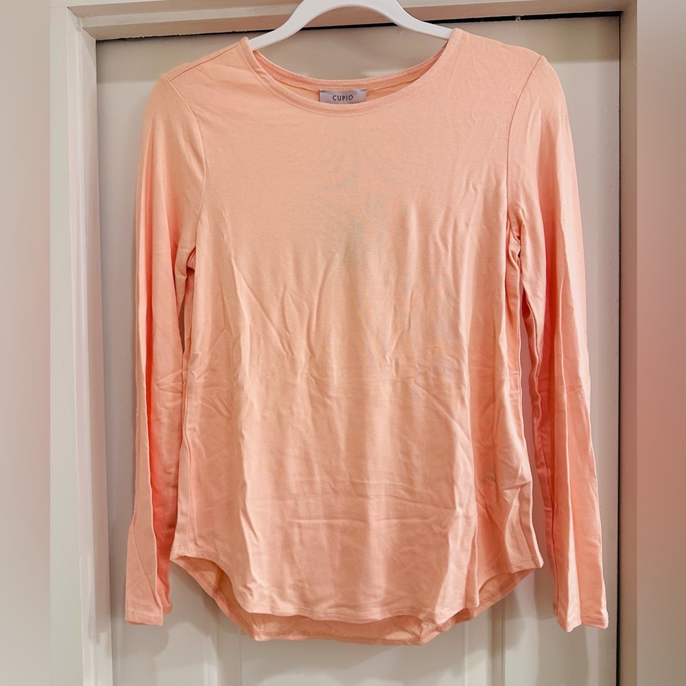 Cupio Julianna Long Sleeve Core Knit T-Shirt - Peach Parfait
